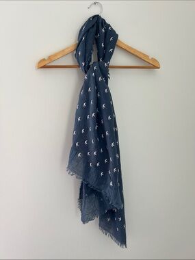 Saco Bay Lightweight Navy White Bird Print Scarf 68” L x 28” W